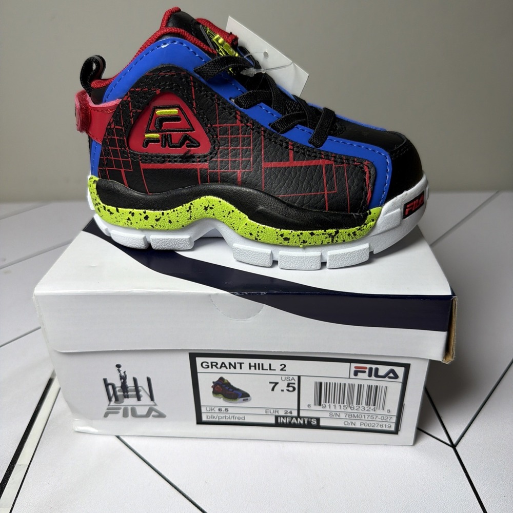 Fila Size 7.5 Toddler Grant Hill 2 NIB Sneakers Black Red Blue Box Shows Wear